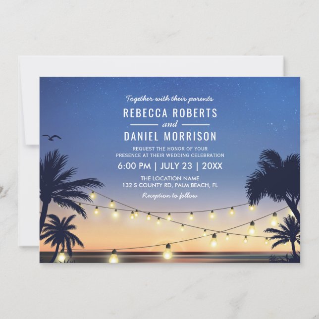 String Lights Palm Beach Destination Wedding Invitation (Front)