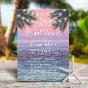 String Lights & Palm Tree Beach Bridal Shower Invitation