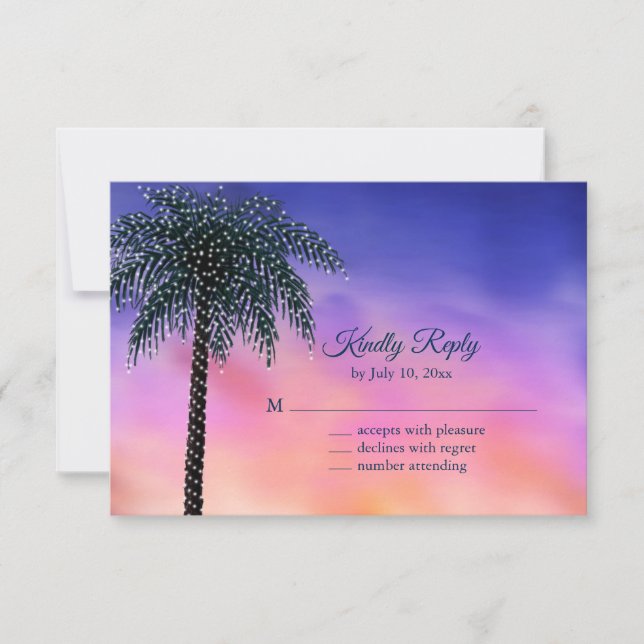 String Lights Palm Tree Sunset RSVP Card (Front)