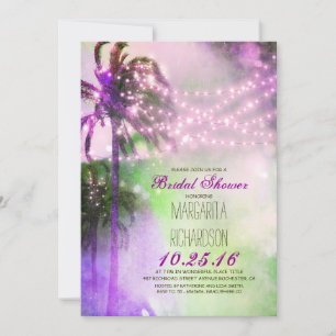 string lights palm trees beach bridal shower invitation