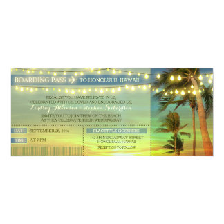String Lights Palms Wedding Boarding Pass Tickets Card