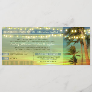 String Lights Palms Wedding Boarding Pass Tickets Invitation