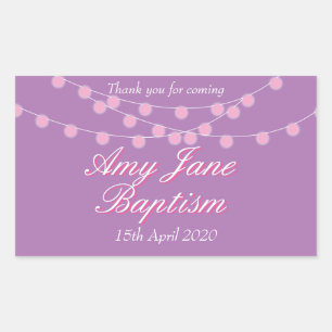 String Lights Pink Baptism Christening Favor Rectangular Sticker