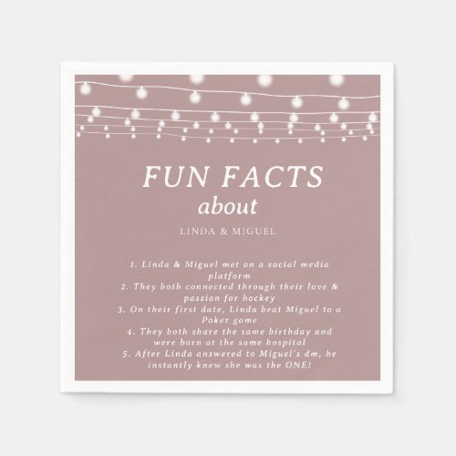 String Lights Pink Blush Trivia Fun Facts Wedding  Napkins