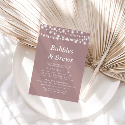 String Lights Pink Bubbles  Brews Bridal shower   Invitation