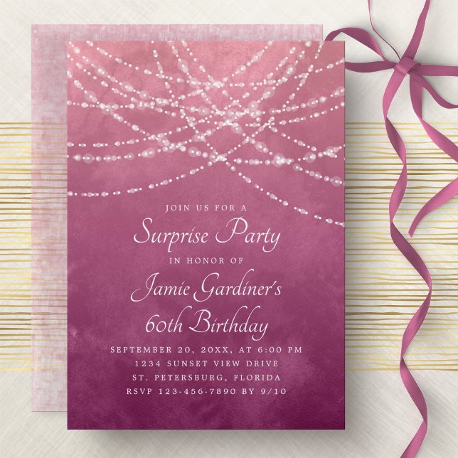 String Lights Pink Surprise Birthday Invitation (Creator Uploaded)