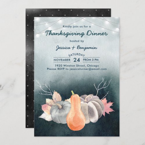 String Lights Pumpkin Harvest Thanksgiving Dinner Invitation