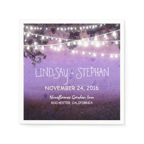 String lights purple rustic paper napkins