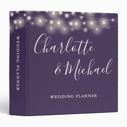String Lights Purple Script Wedding Planner 3 Ring Binder