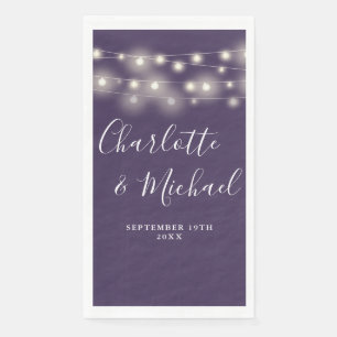 String Lights Purple Signature Script Wedding Paper Guest Towels
