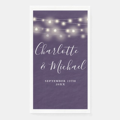 String Lights Purple Signature Script Wedding Paper Guest Towels