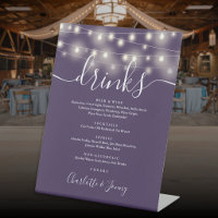 String Lights Purple Wedding Drinks Menu