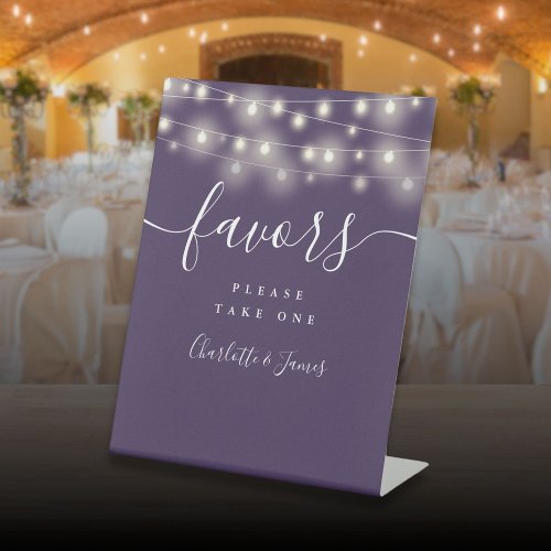 String Lights Purple Wedding Favors Table Pedestal Sign