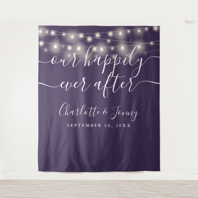 String Lights Purple Wedding Photo Backdrop (Front)