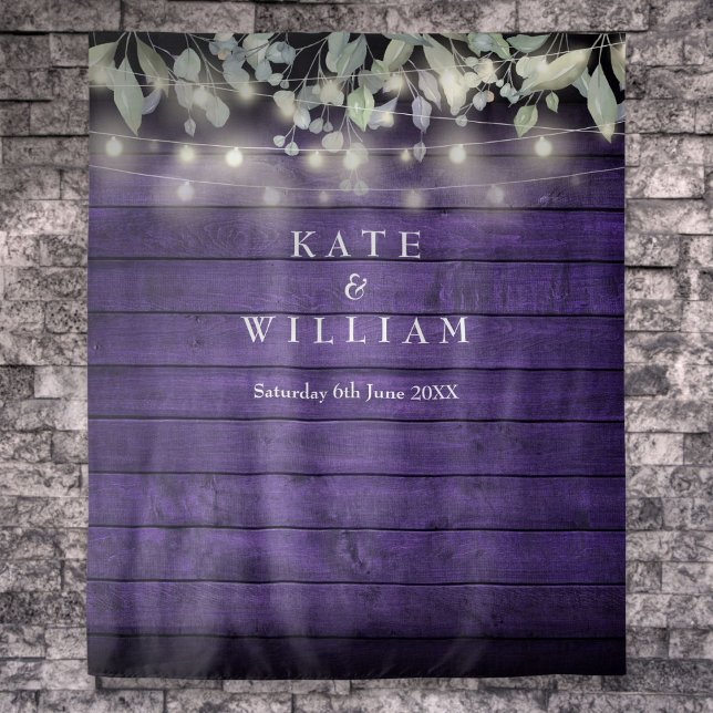 String Lights Purple Wood Wedding Photo Backdrop (String Lights Purple Wood Wedding Photo Backdrop)