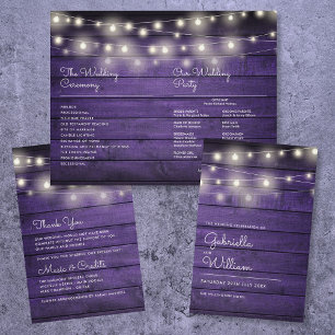 String Lights Purple Wood Wedding Program