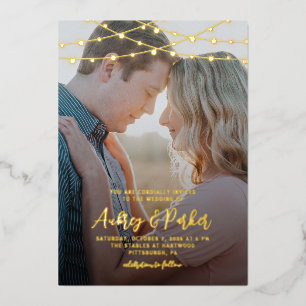 String Lights REAL FOIL Photo Wedding Invitation Foil Invitation