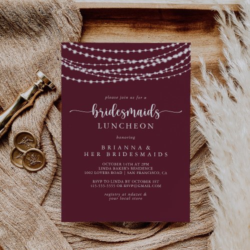 String Lights Red Bridesmaids Luncheon Shower   Invitation