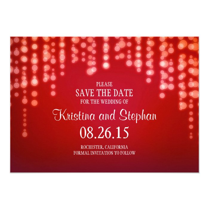 string lights red SAVE THE DATE cards