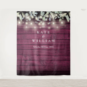 String Lights Red Wood Wedding Photo Backdrop