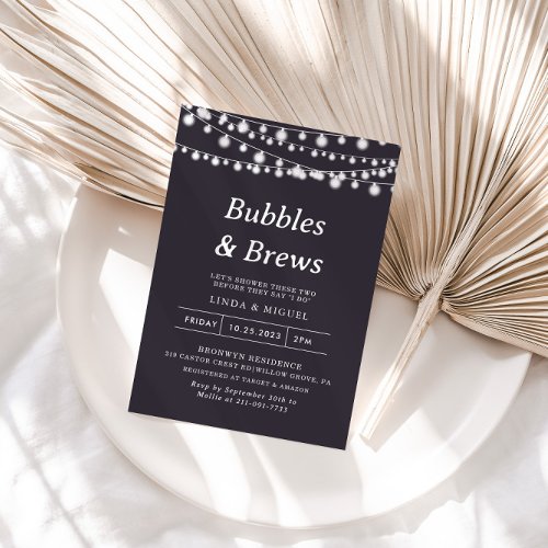 String Lights Rose Bubbles  Brews Bridal shower   Invitation