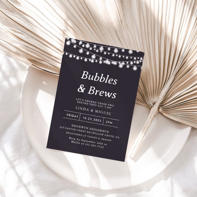String Lights Rose Bubbles & Brews Bridal shower   Invitation (Creator Uploaded)