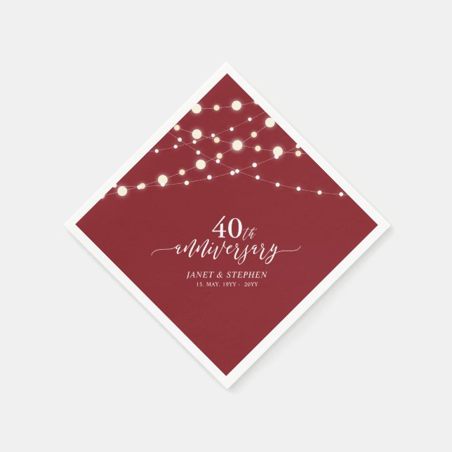 String Lights | Ruby Red 40th Wedding Anniversary Napkins (Corner)