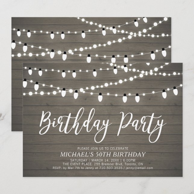 String Lights | Rustic Adult 50th Birthday Party Invitation (Front/Back)