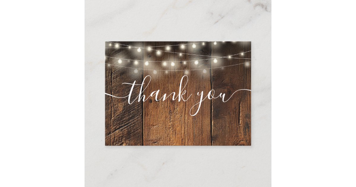 String Lights Rustic Barn Wood Wedding Thank You Place Card | Zazzle