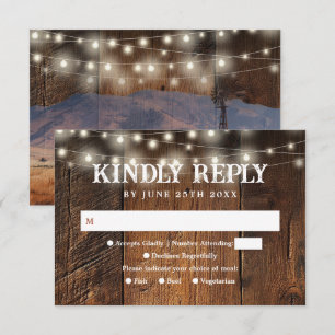 String Lights Rustic Barn Wood Western Wedding RSVP Card