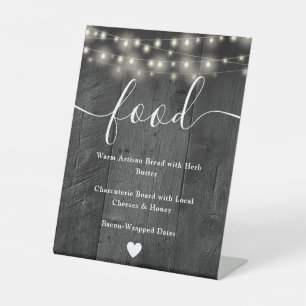 String Lights Rustic Black Barn Wood Food Menu Pedestal Sign