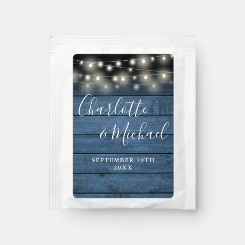 String Lights Rustic Blue Wood Wedding Favor Tea Bag Drink Mix