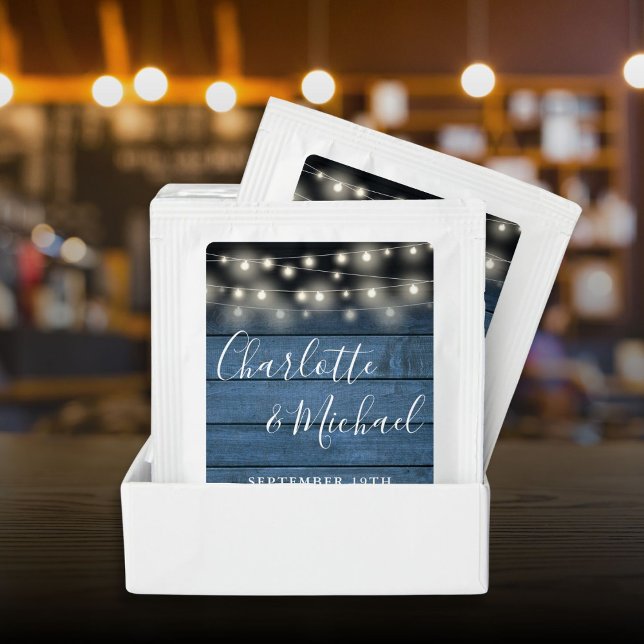 String Lights Rustic Blue Wood Wedding Favor Tea Bag Drink Mix (String Lights Rustic Blue Wood Wedding Favor Tea Bag Drink Mix)