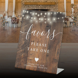 String Lights Rustic Boho Barn Wood Favors Pedestal Sign