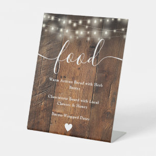 String Lights Rustic Boho Barn Wood Food Menu Pedestal Sign