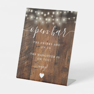 String Lights Rustic Boho Barn Wood Open Bar Pedestal Sign