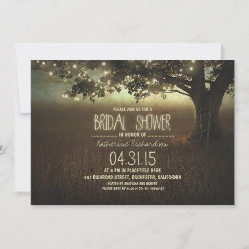 string lights rustic bridal shower invitation
