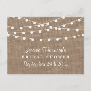 String Lights, Rustic Burlap Bridal Shower Recipe Postcard