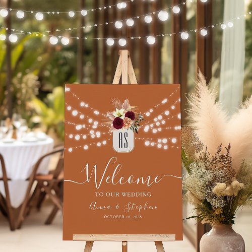 String Lights Rustic Burnt Orange Wedding Welcome Poster