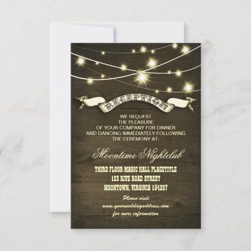 string lights rustic country reception cards