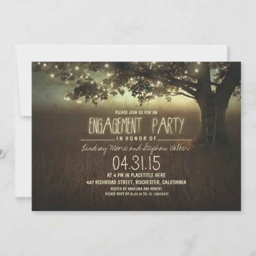 string lights rustic engagement party invitation