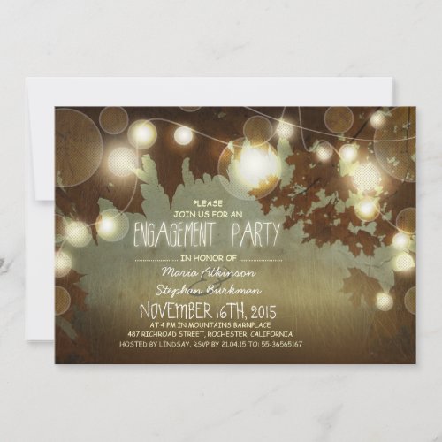 string lights rustic engagement party invitation