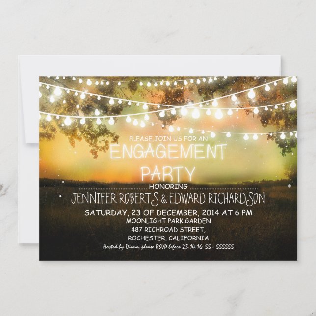 string lights rustic engagement party invitations (Front)