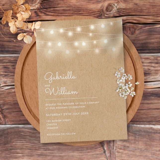 String Lights Rustic Kraft Wedding Invitation (Creator Uploaded)