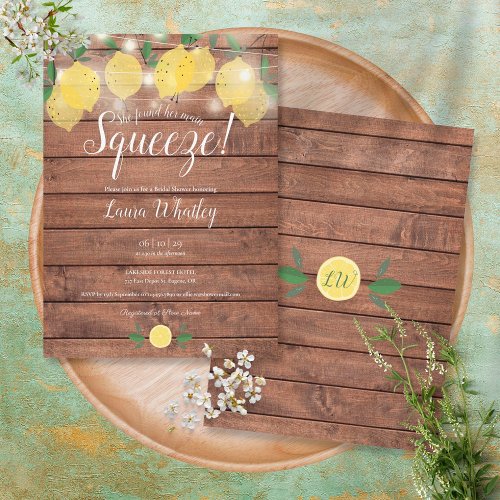 String Lights Rustic Main Squeeze Bridal Shower Invitation