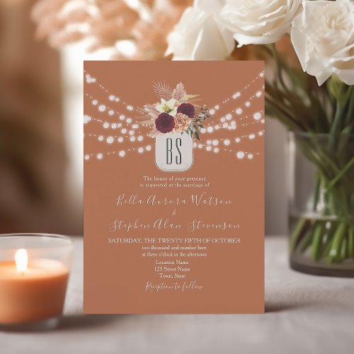 String Lights Rustic Orange Formal Wedding Invitation