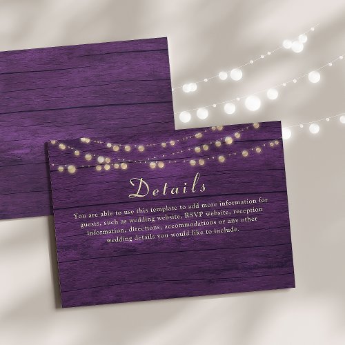 String Lights Rustic Purple Wedding Details Enclosure Card