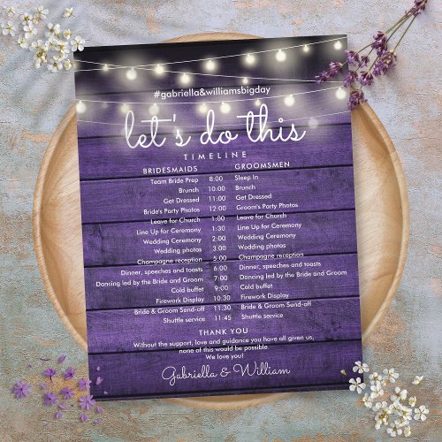 String Lights Rustic Purple Wood Wedding Timeline