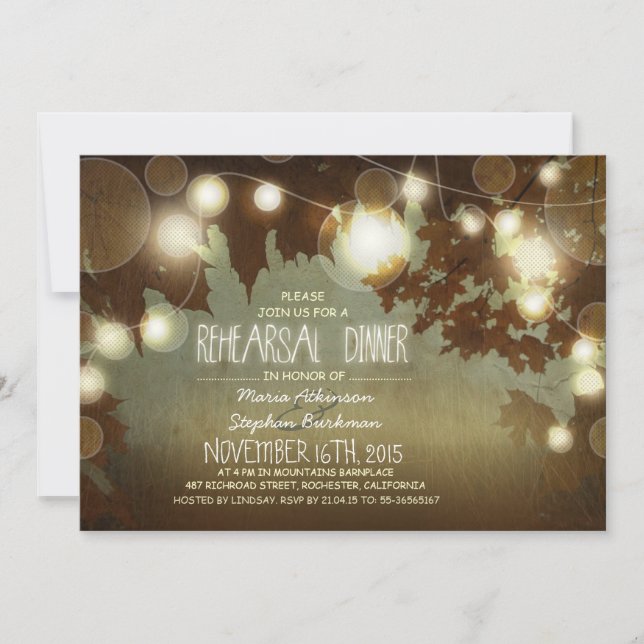 string lights rustic rehearsal dinner invitation (Front)