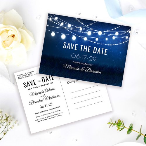 String Lights Rustic Save the Date Postcard